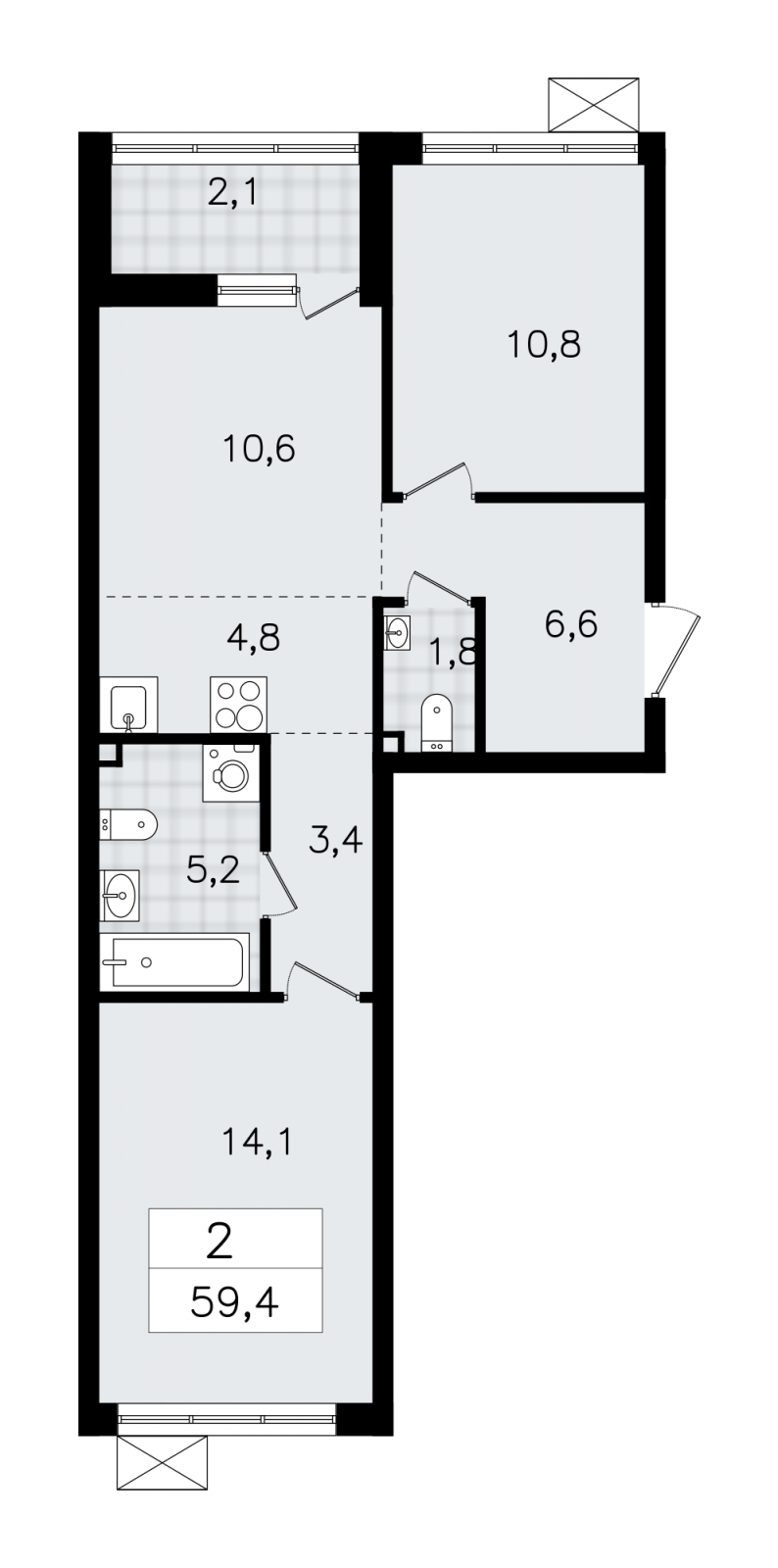 1-комнатная квартира (Студия) в ЖК А101 Лаголово на 4 этаже в 2 секции. Сдача в 1 кв. 2026 г.