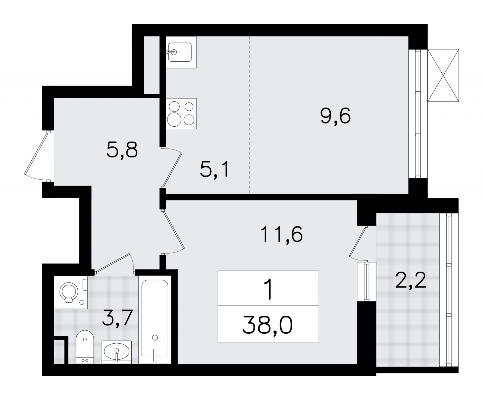 1-комнатная квартира (Студия) в ЖК А101 Лаголово на 4 этаже в 2 секции. Сдача в 1 кв. 2026 г.