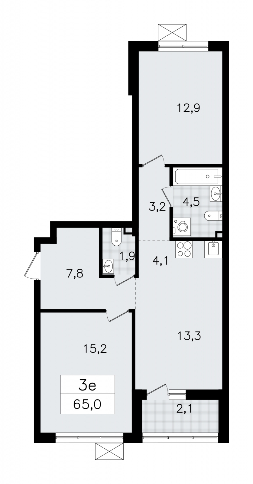 2-комнатная квартира в ЖК Приморский квартал на 4 этаже в 1 секции. Сдача в 2 кв. 2025 г.