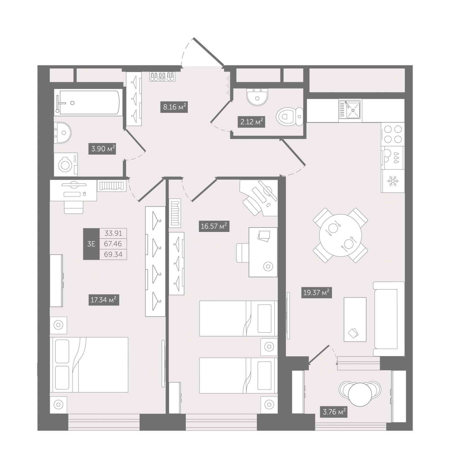 1-комнатная квартира (Студия) в ЖК А101 Всеволожск на 3 этаже в 1 секции. Сдача в 3 кв. 2025 г.