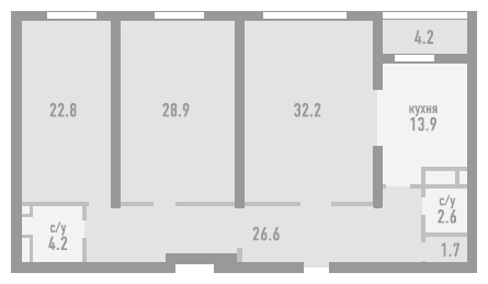 3-комнатная квартира в ЖК Розмарин на 4 этаже в 6 секции. Дом сдан.