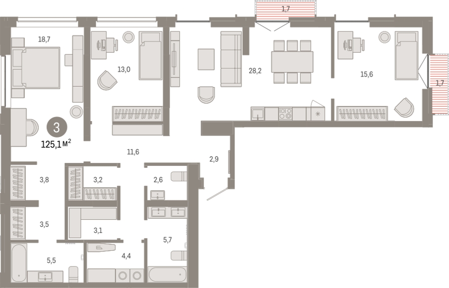 4-комнатная квартира в ЖК А101 Всеволожск на 7 этаже в 1 секции. Сдача в 3 кв. 2025 г.