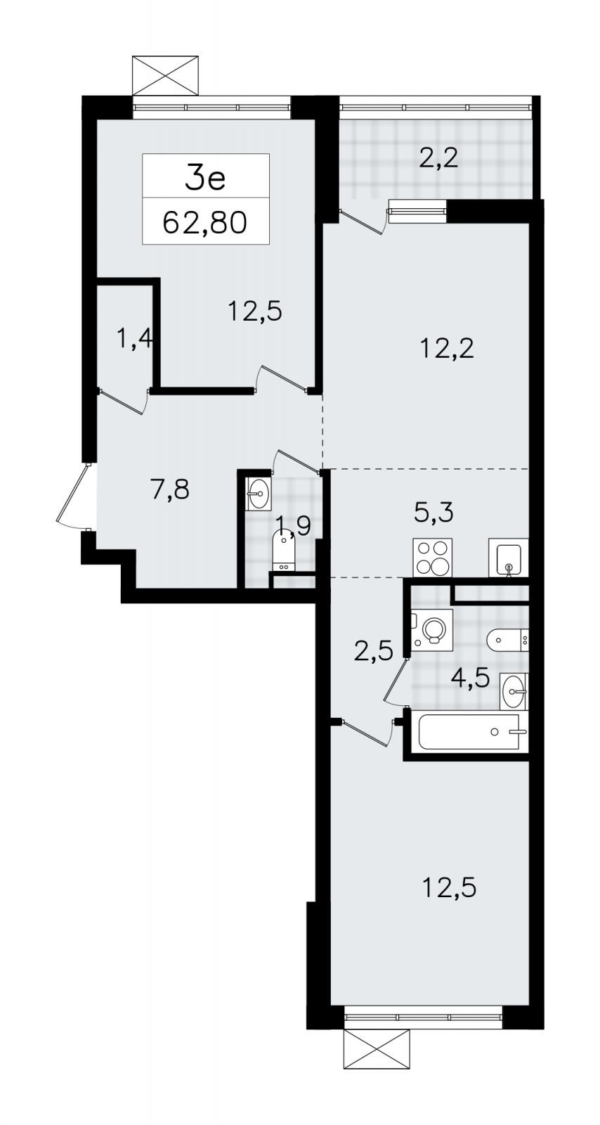 3-комнатная квартира с отделкой в ЖК Республики 205 на 4 этаже в 3 секции. Сдача в 4 кв. 2025 г.
