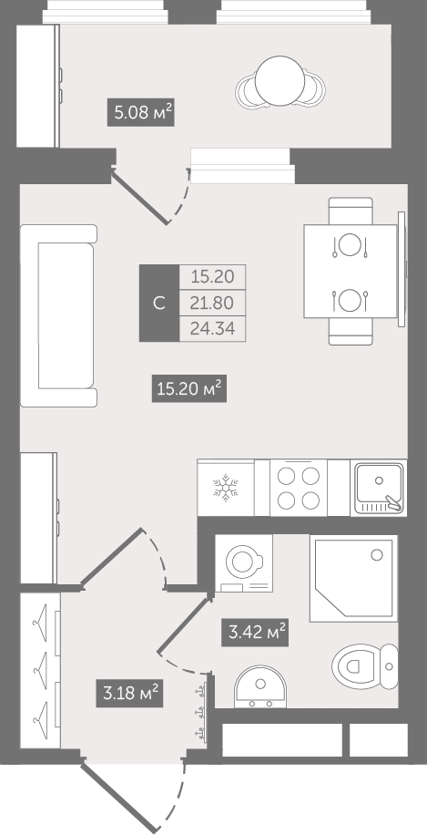 1-комнатная квартира с отделкой в ЖК Республики 205 на 2 этаже в 2 секции. Сдача в 4 кв. 2025 г.