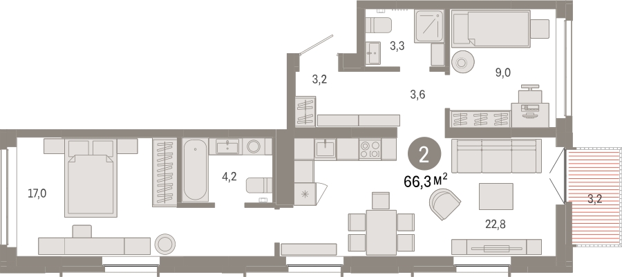 4-комнатная квартира с отделкой в ЖК Республики 205 на 7 этаже в 6 секции. Сдача в 4 кв. 2025 г.