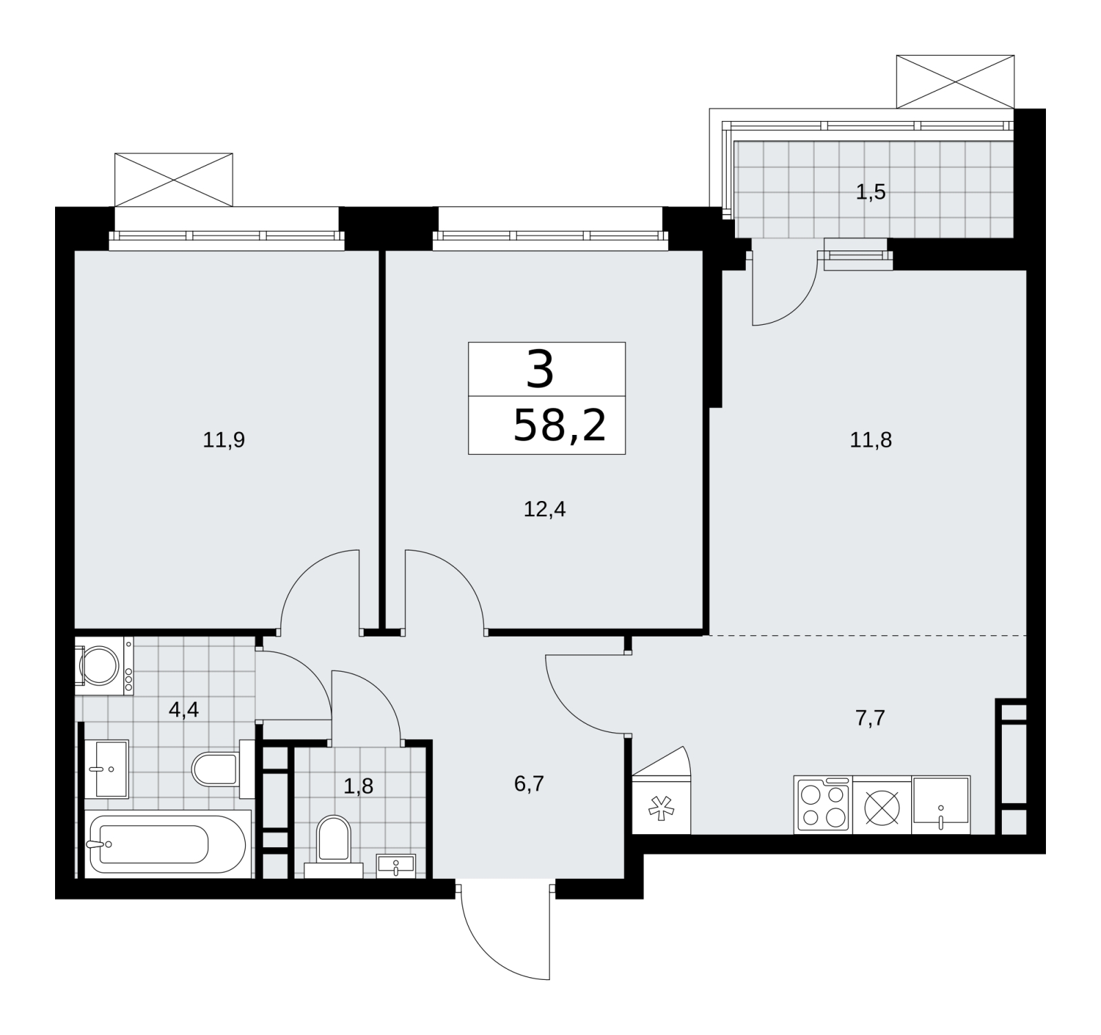 3-комнатная квартира в ЖК Скандинавия на 6 этаже в 2 секции. Сдача в 4 кв. 2024 г.