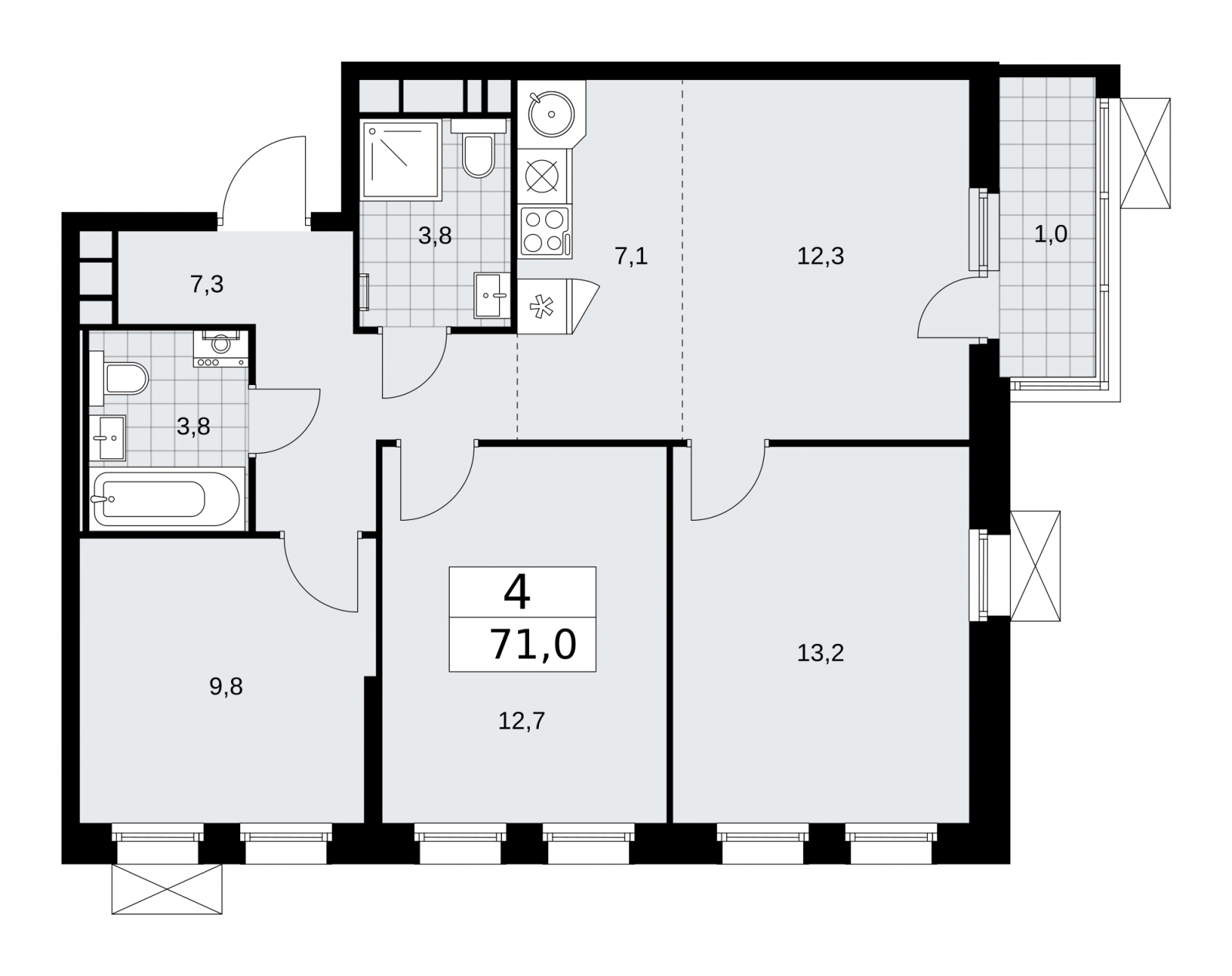 1-комнатная квартира (Студия) с отделкой в ЖК Скандинавия на 10 этаже в 1 секции. Сдача в 4 кв. 2024 г.