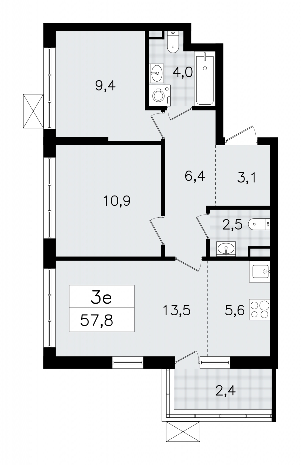 3-комнатная квартира с отделкой в ЖК А101 Всеволожск на 4 этаже в 1 секции. Сдача в 3 кв. 2025 г.