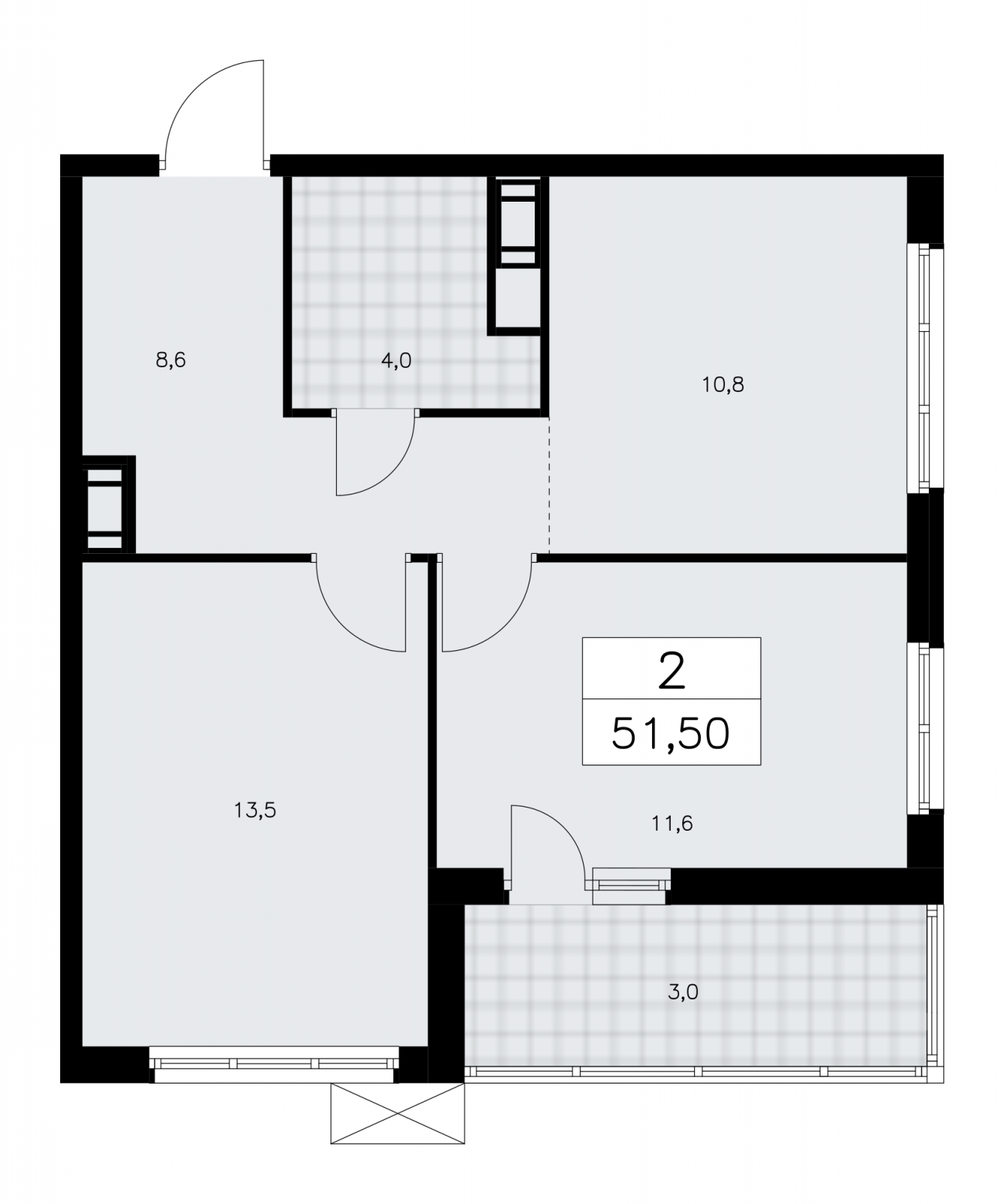 2-комнатная квартира с отделкой в ЖК Республики 205 на 4 этаже в 6 секции. Сдача в 4 кв. 2025 г.