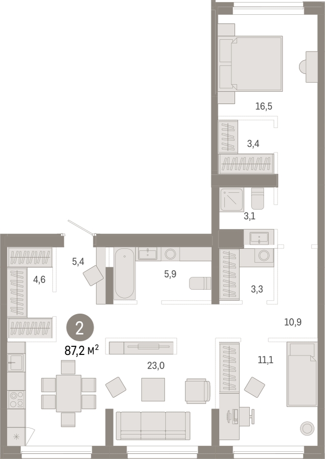 3-комнатная квартира в ЖК Родные кварталы на 6 этаже в 1 секции. Сдача в 3 кв. 2026 г.
