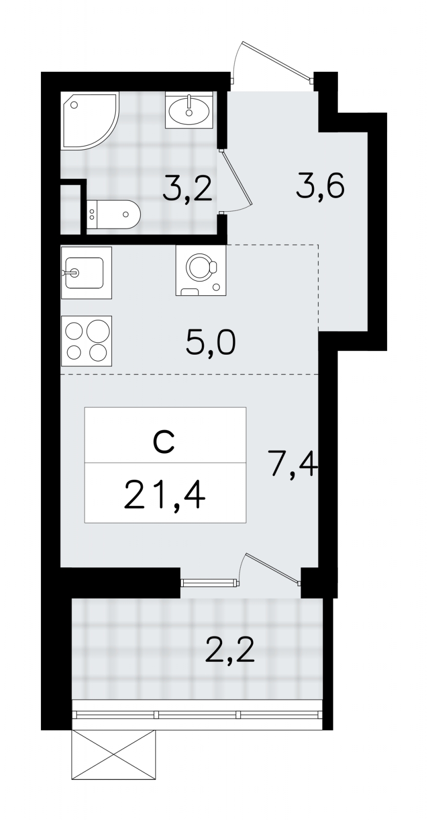 2-комнатная квартира в ЖК Квартал Che на 1 этаже в 7 секции. Сдача в 2 кв. 2023 г.