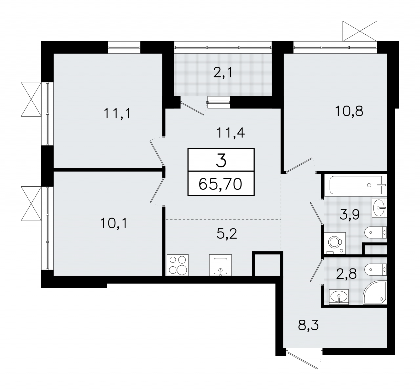 3-комнатная квартира в ЖК Eniteo на 19 этаже в 1 секции. Дом сдан.