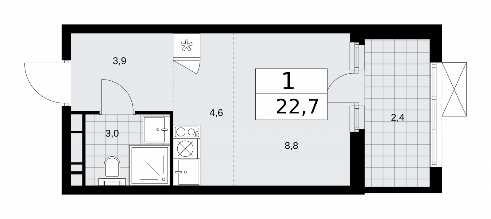 1-комнатная квартира (Студия) с отделкой в ЖК Скандинавия на 14 этаже в 1 секции. Сдача в 2 кв. 2026 г.
