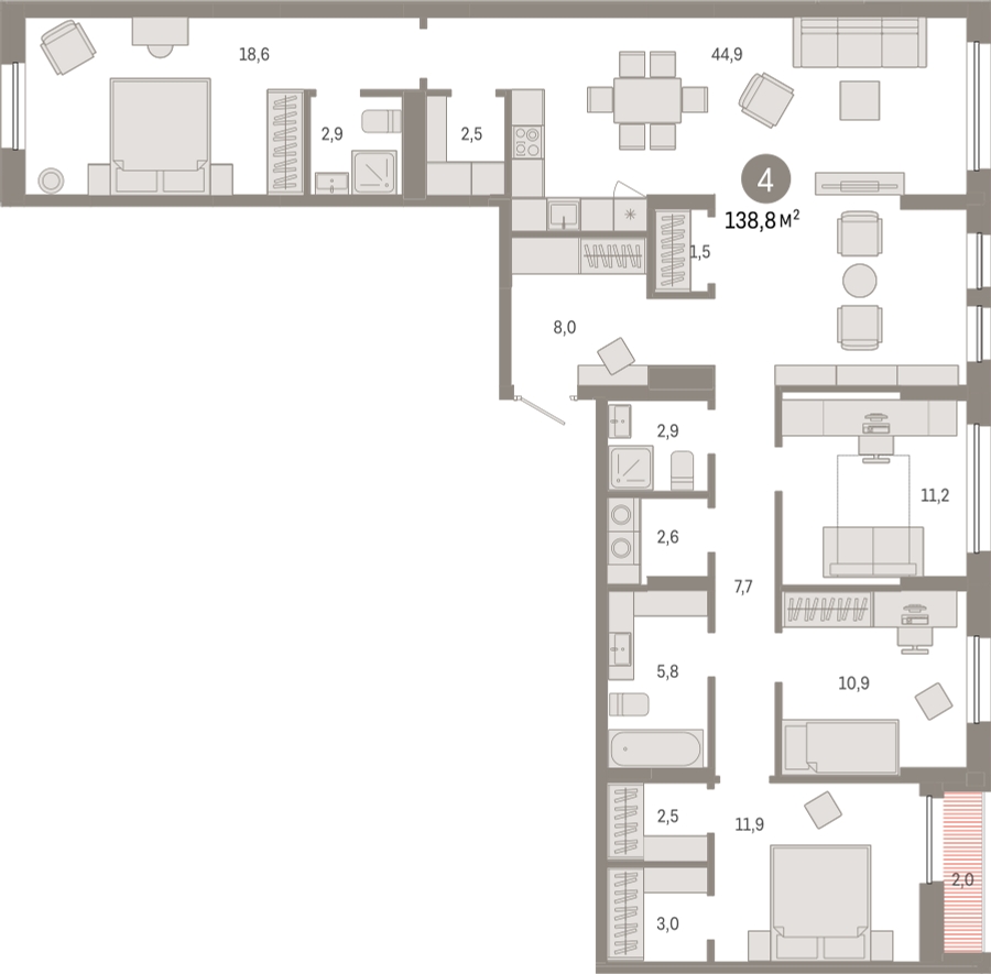 2-комнатная квартира с отделкой в ЖК А101 Всеволожск на 12 этаже в 3 секции. Сдача в 3 кв. 2025 г.