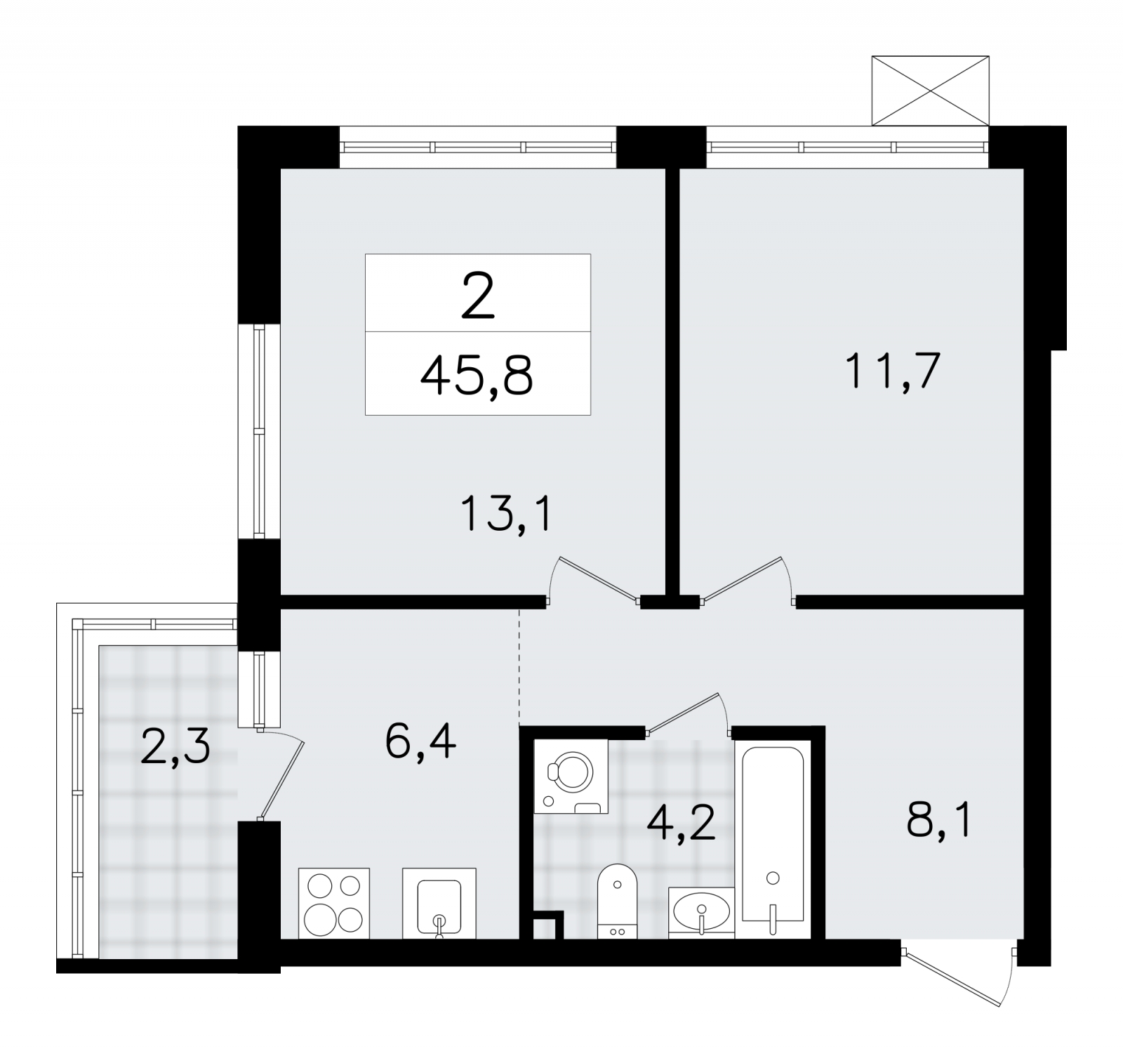 2-комнатная квартира с отделкой в ЖК Symphony 34 на 44 этаже в 1 секции. Сдача в 2 кв. 2025 г.