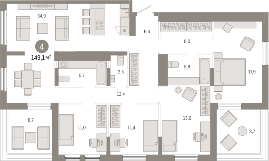 2-комнатная квартира в ЖК Приморский квартал на 4 этаже в 5 секции. Сдача в 2 кв. 2025 г.