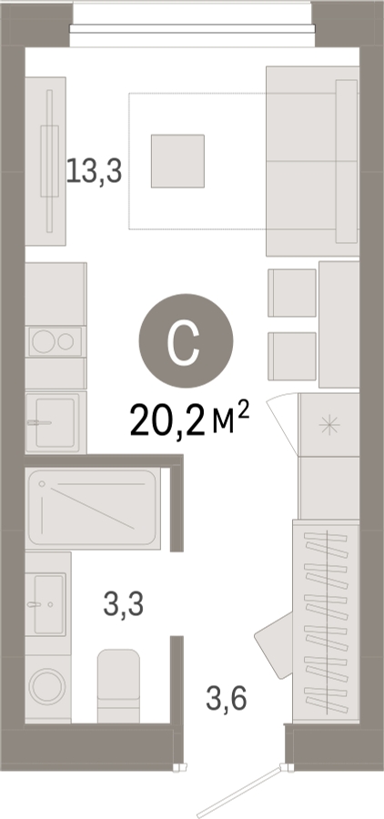 1-комнатная квартира (Студия) с отделкой в ЖК Республики 205 на 2 этаже в 9 секции. Сдача в 4 кв. 2025 г.
