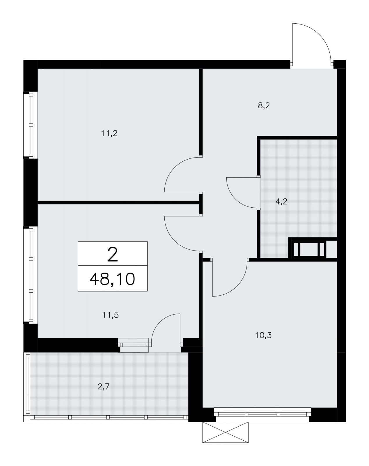 2-комнатная квартира с отделкой в ЖК Республики 205 на 13 этаже в 1 секции. Сдача в 4 кв. 2025 г.
