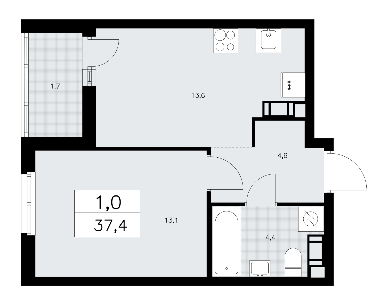 2-комнатная квартира в ЖК Upside Towers на 7 этаже в 1 секции. Сдача в 2 кв. 2026 г.