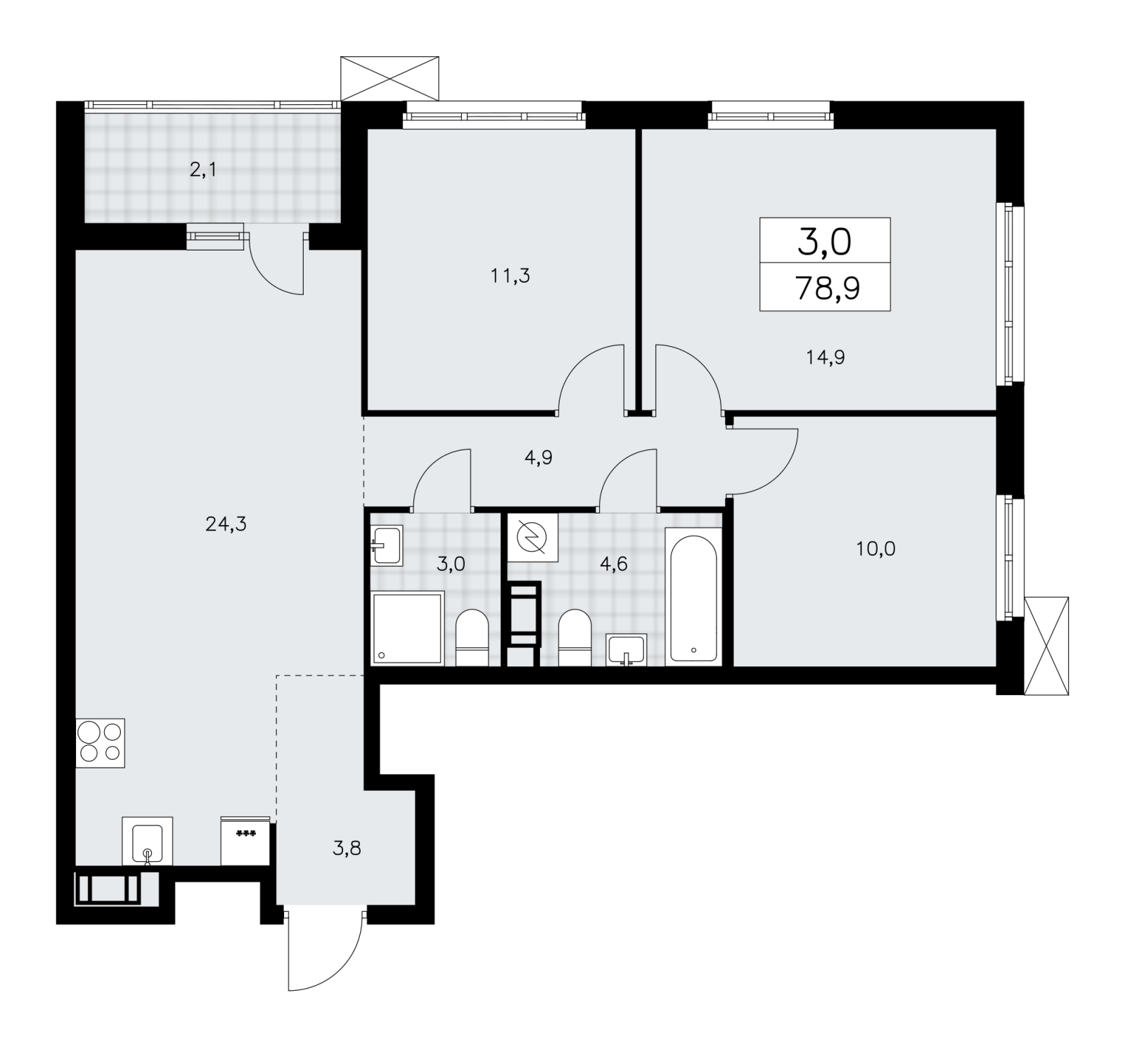 2-комнатная квартира с отделкой в ЖК Республики 205 на 15 этаже в 1 секции. Сдача в 4 кв. 2025 г.