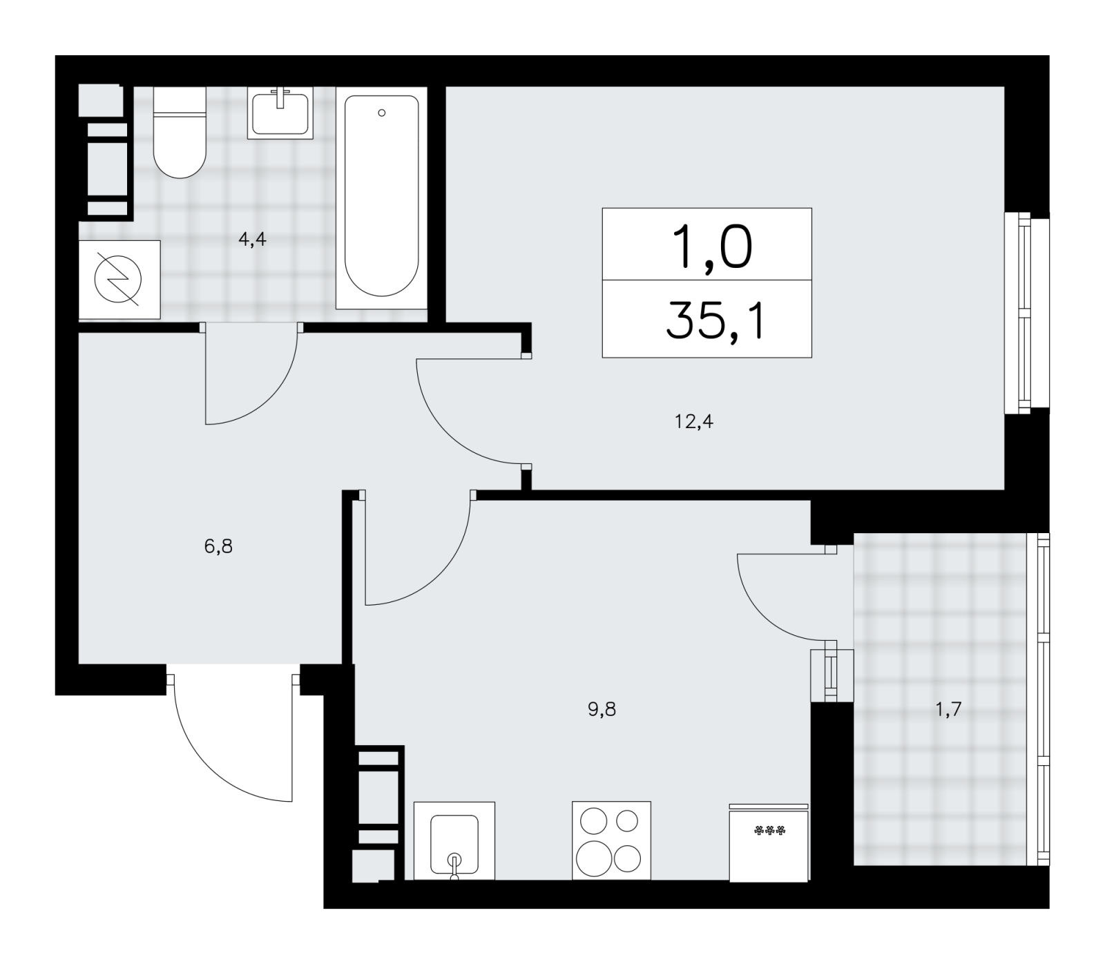 1-комнатная квартира с отделкой в ЖК Республики 205 на 16 этаже в 1 секции. Сдача в 4 кв. 2025 г.