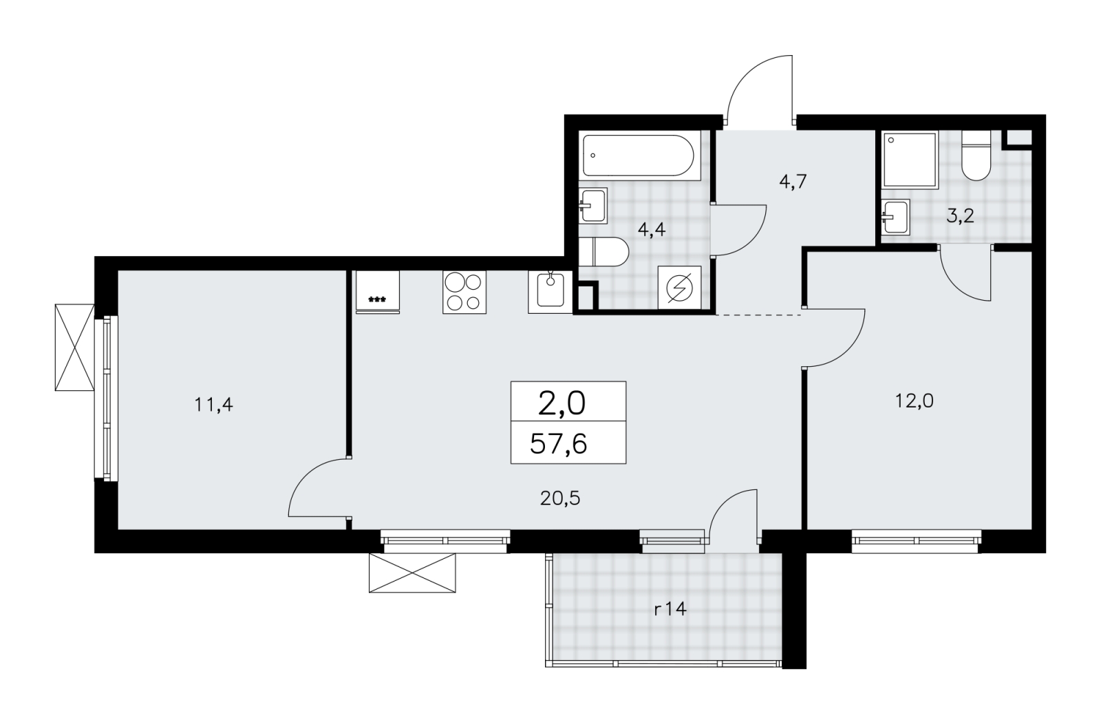 2-комнатная квартира с отделкой в ЖК А101 Всеволожск на 2 этаже в 1 секции. Сдача в 3 кв. 2025 г.