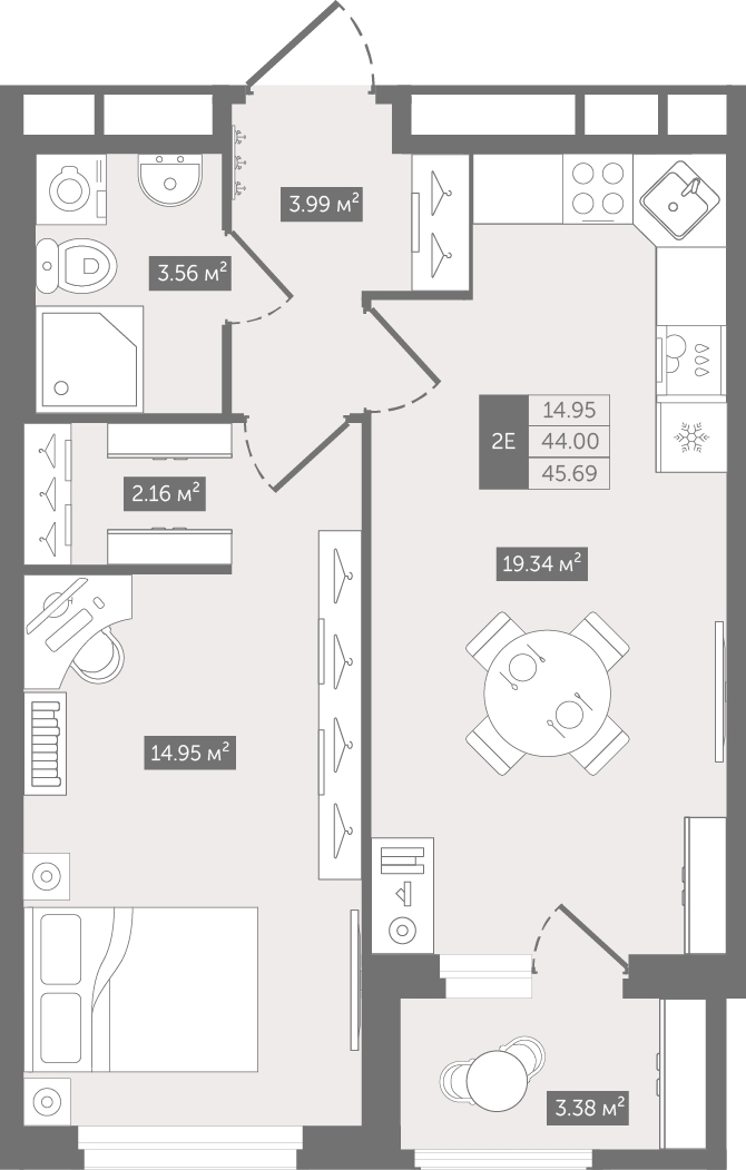 1-комнатная квартира (Студия) с отделкой в ЖК А101 Всеволожск на 9 этаже в 1 секции. Сдача в 3 кв. 2025 г.