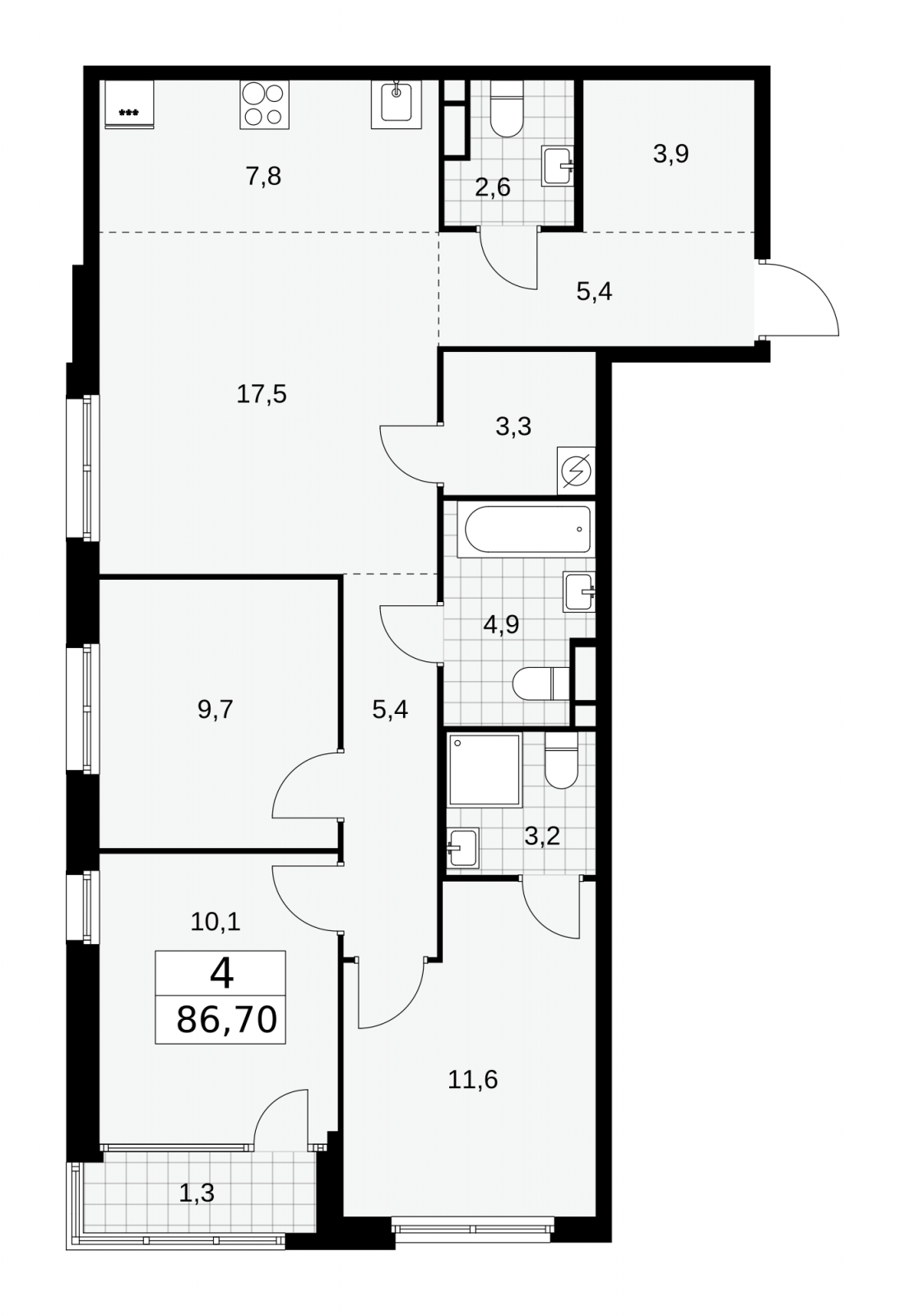 1-комнатная квартира с отделкой в ЖК Республики 205 на 7 этаже в 9 секции. Сдача в 4 кв. 2025 г.