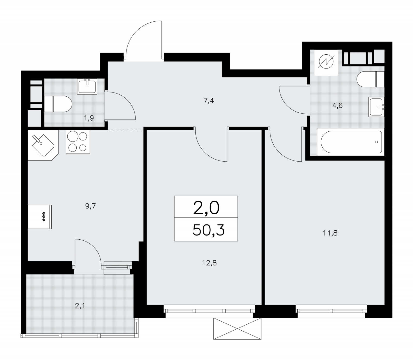 2-комнатная квартира с отделкой в ЖК Республики 205 на 6 этаже в 7 секции. Сдача в 1 кв. 2026 г.