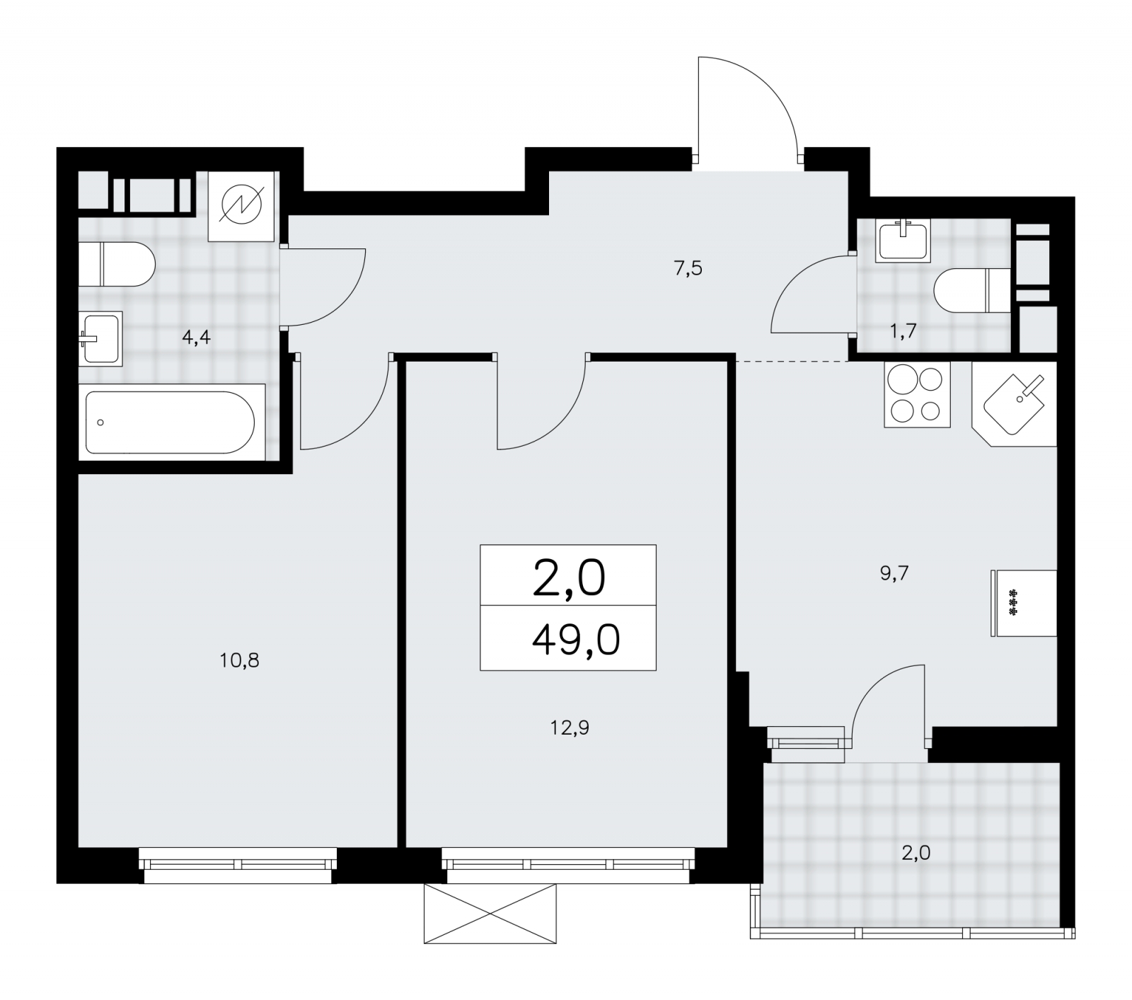 2-комнатная квартира с отделкой в ЖК Moments на 15 этаже в 1 секции. Сдача в 1 кв. 2027 г.