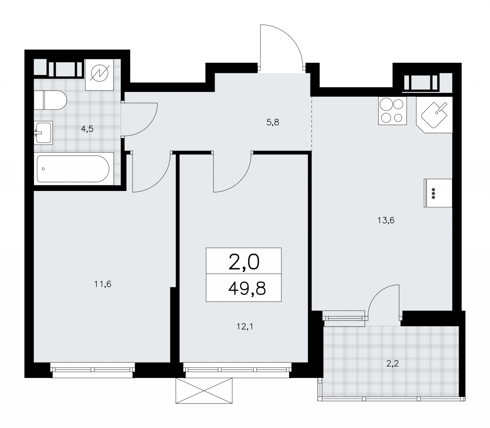 2-комнатная квартира с отделкой в ЖК Республики 205 на 5 этаже в 3 секции. Сдача в 1 кв. 2026 г.