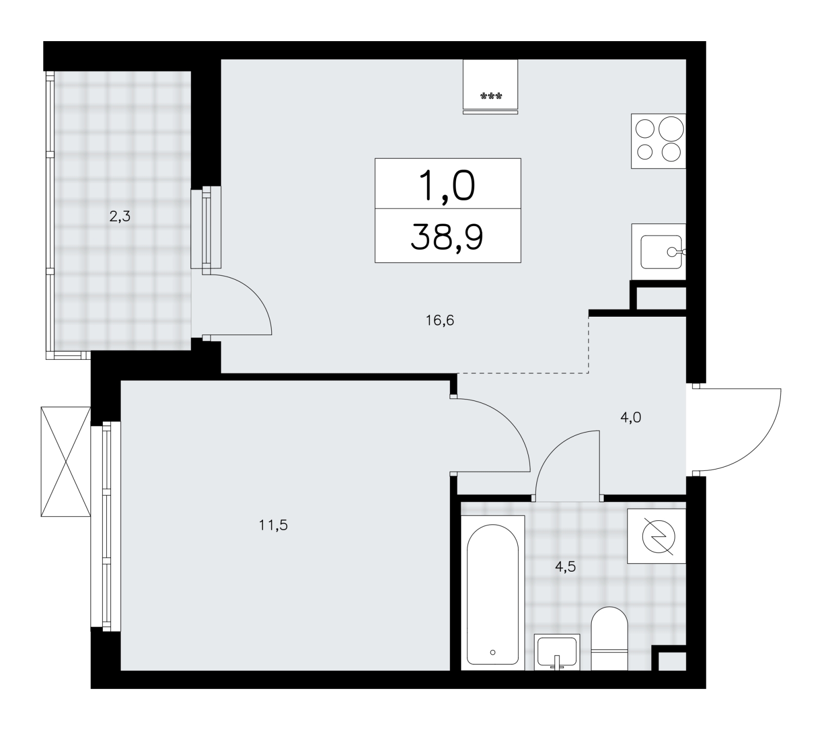 2-комнатная квартира в ЖК Upside Towers на 5 этаже в 1 секции. Сдача в 2 кв. 2026 г.