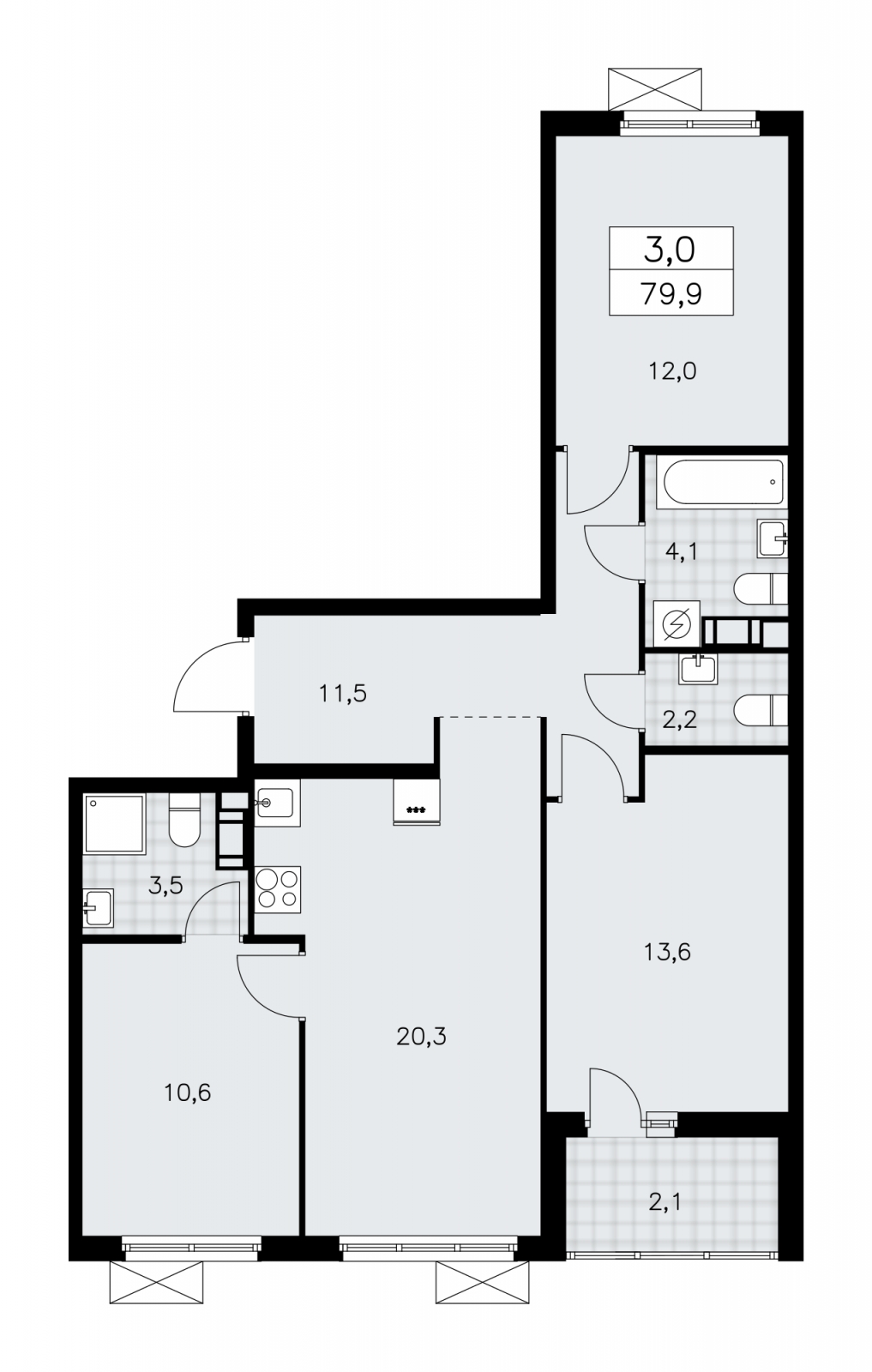 3-комнатная квартира с отделкой в ЖК Республики 205 на 10 этаже в 3 секции. Сдача в 1 кв. 2026 г.