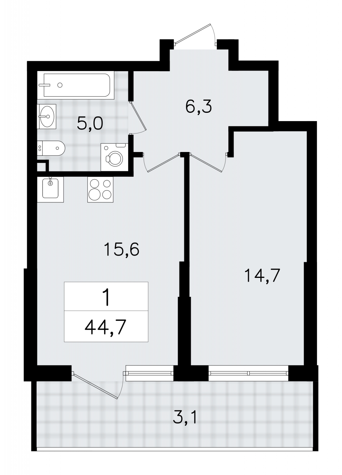 1-комнатная квартира с отделкой в ЖК Квартал Метроном на 19 этаже в 1 секции. Сдача в 3 кв. 2026 г.