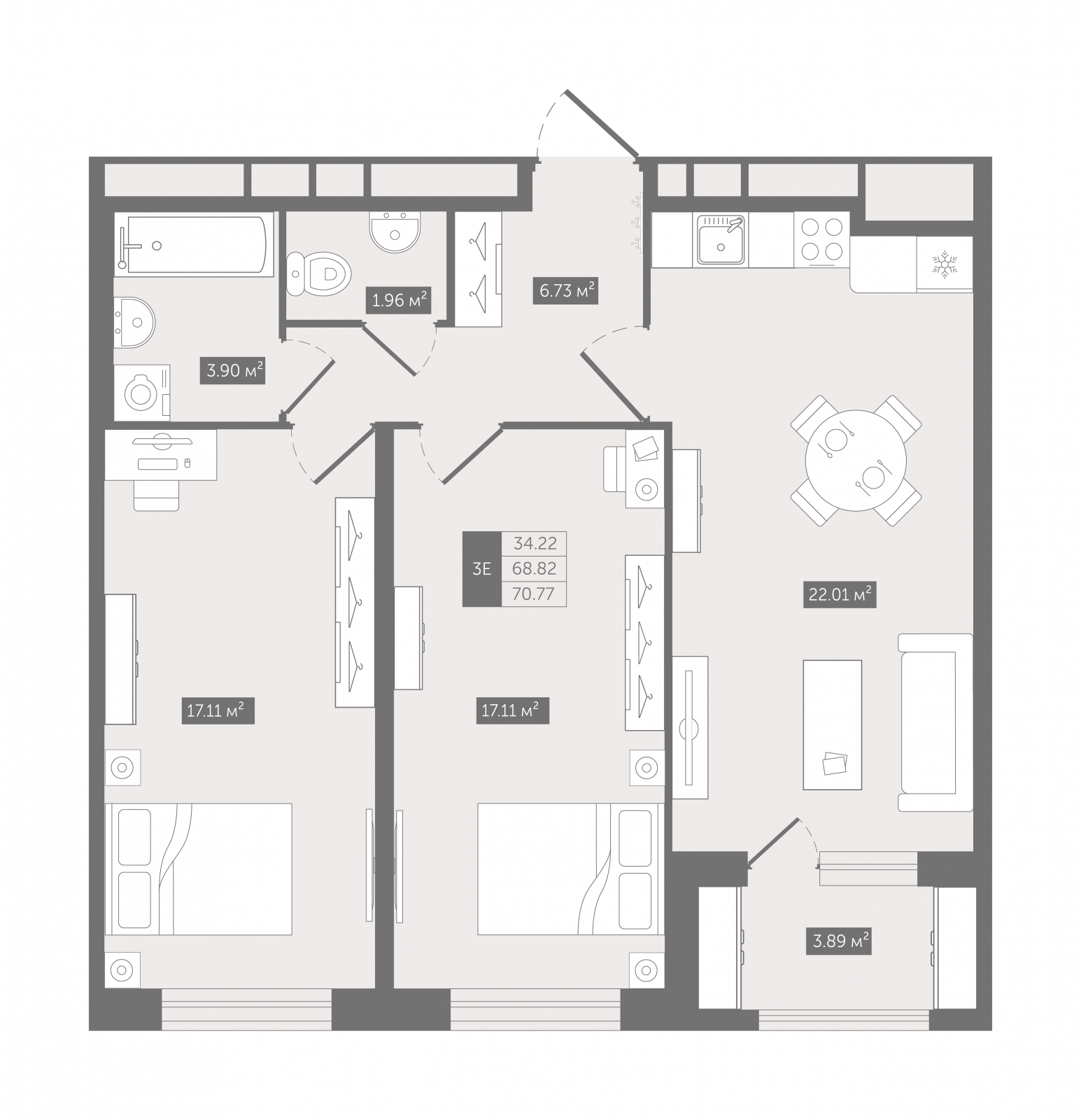 3-комнатная квартира с отделкой в ЖК Республики 205 на 2 этаже в 8 секции. Сдача в 1 кв. 2026 г.
