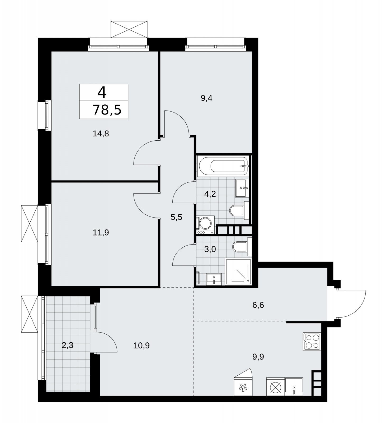 2-комнатная квартира в ЖК Лайм на 4 этаже в 4 секции. Дом сдан.