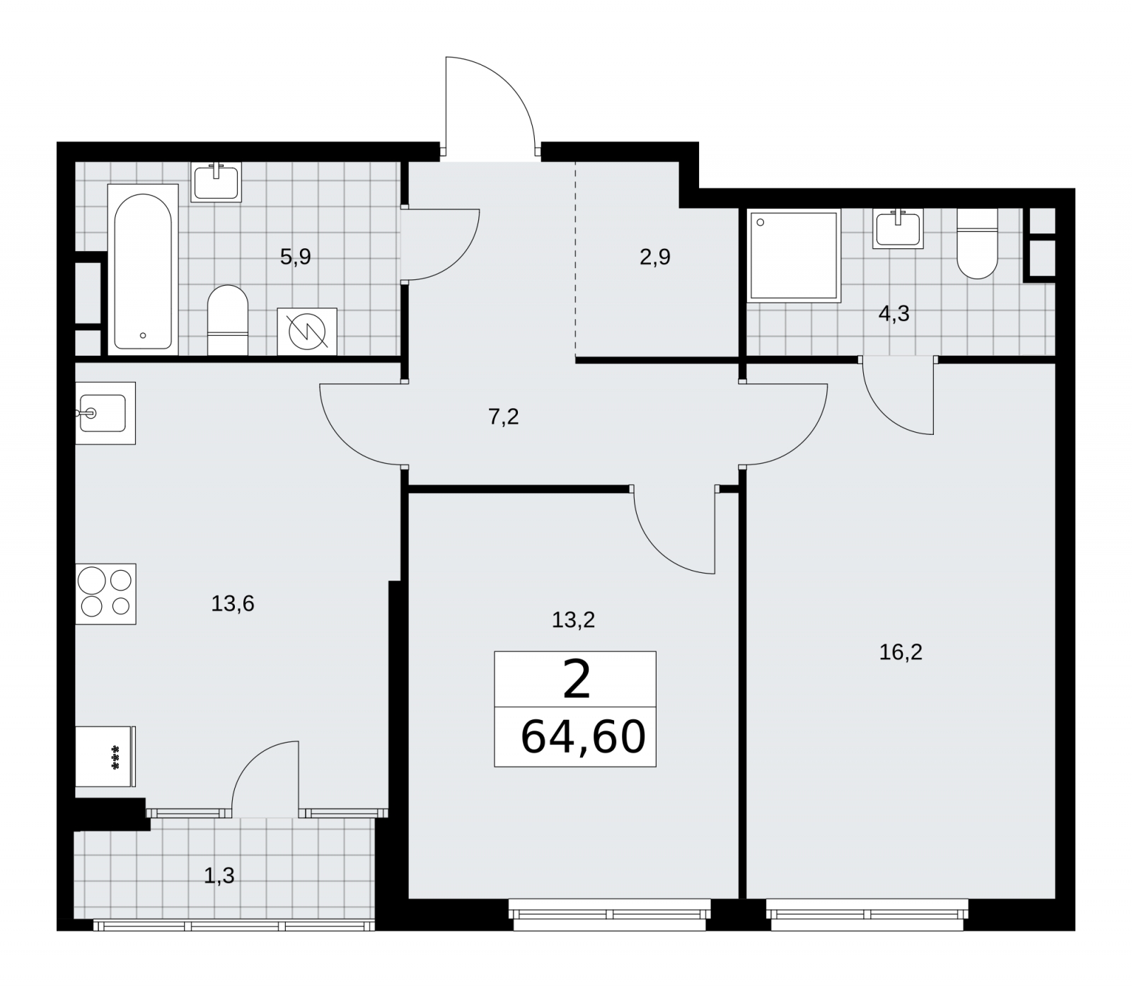 1-комнатная квартира (Студия) в ЖК А101 Всеволожск на 3 этаже в 2 секции. Сдача в 3 кв. 2025 г.