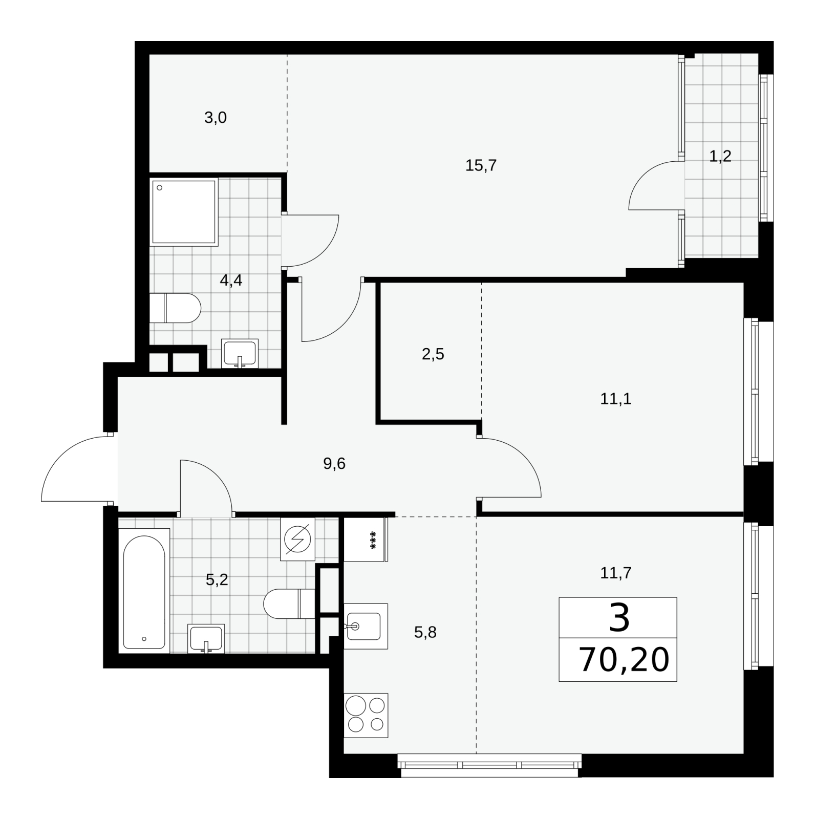 3-комнатная квартира с отделкой в ЖК А101 Всеволожск на 6 этаже в 3 секции. Сдача в 3 кв. 2025 г.