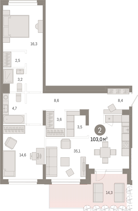 2-комнатная квартира с отделкой в ЖК А101 Всеволожск на 8 этаже в 3 секции. Сдача в 3 кв. 2025 г.