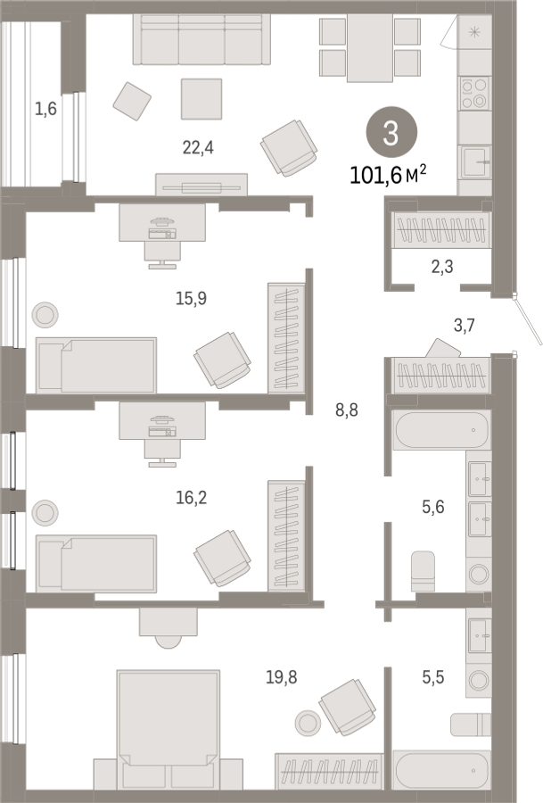1-комнатная квартира в ЖК Приморский квартал на 6 этаже в 5 секции. Сдача в 2 кв. 2025 г.