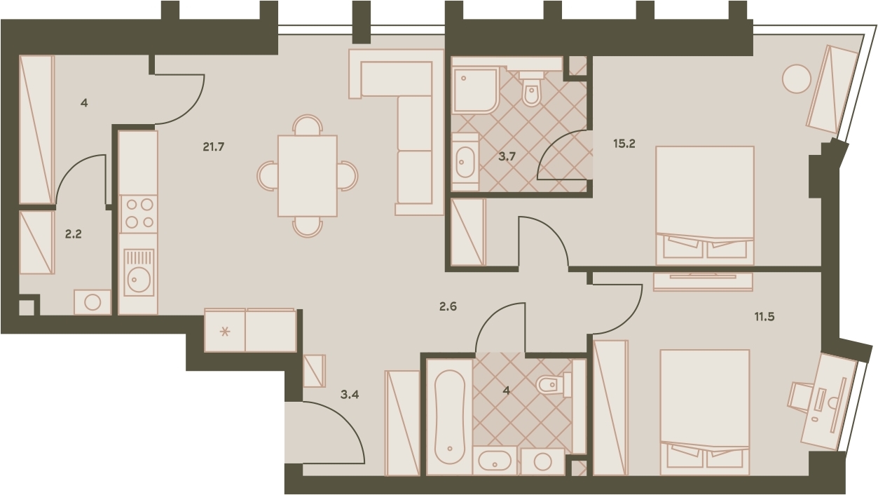 1-комнатная квартира (Студия) с отделкой в ЖК А101 Всеволожск на 12 этаже в 1 секции. Сдача в 3 кв. 2025 г.