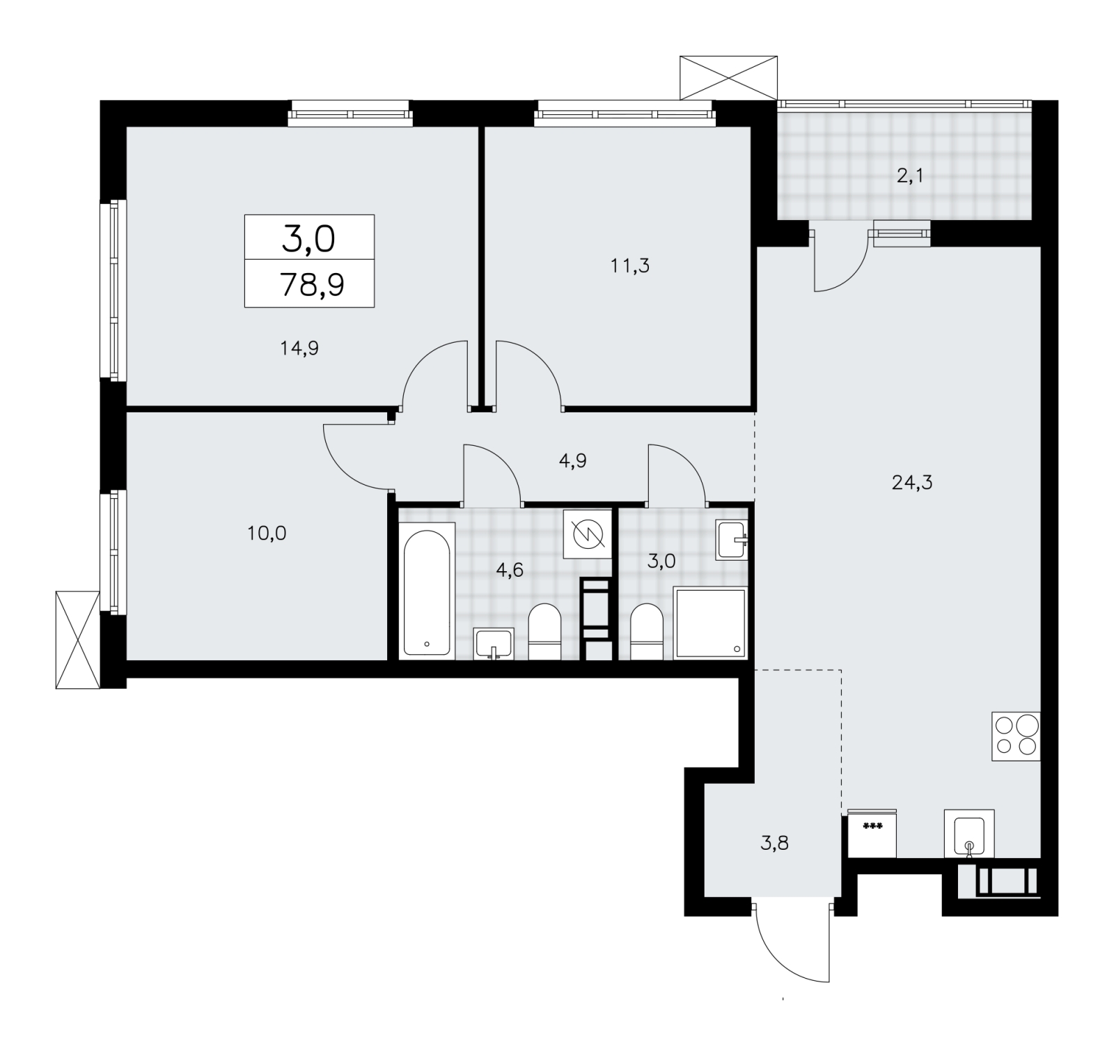 2-комнатная квартира с отделкой в ЖК Республики 205 на 5 этаже в 3 секции. Сдача в 1 кв. 2026 г.