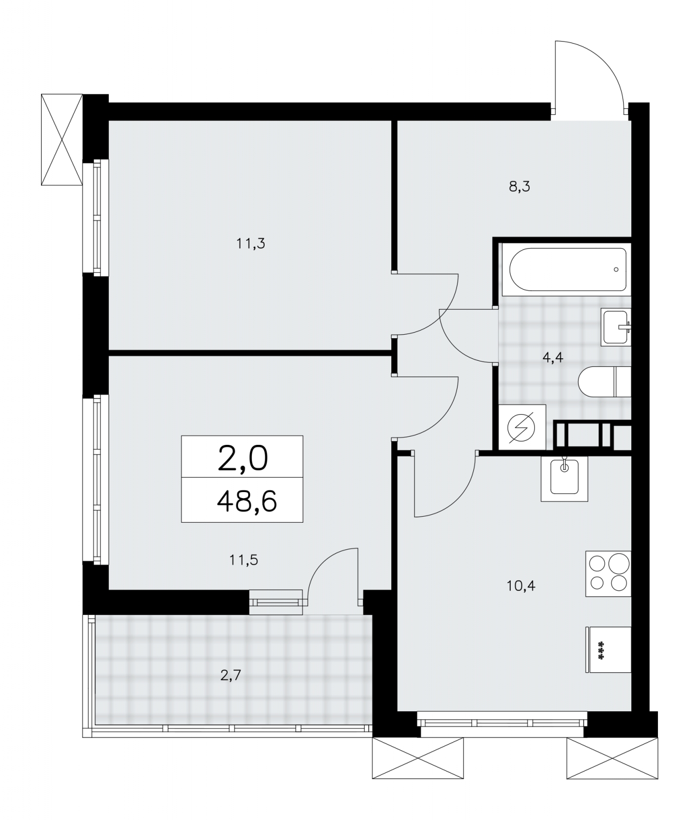 2-комнатная квартира с отделкой в ЖК Республики 205 на 2 этаже в 7 секции. Сдача в 1 кв. 2026 г.