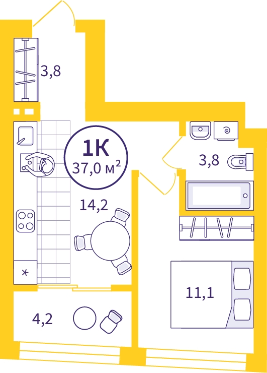 1-комнатная квартира (Студия) с отделкой в ЖК Астон.Отрадный на 21 этаже в 1 секции. Сдача в 4 кв. 2024 г.