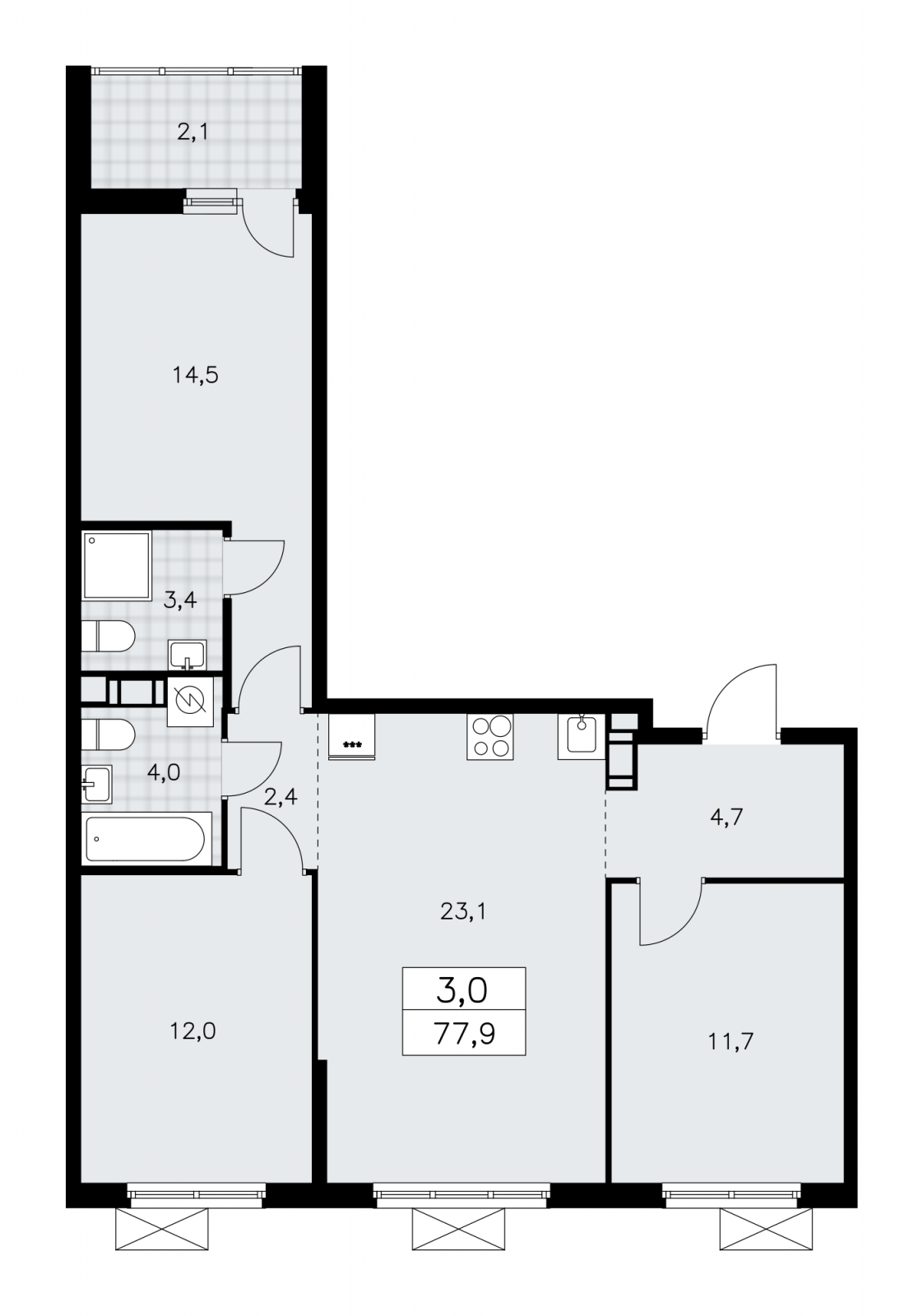 3-комнатная квартира в ЖК Приморский квартал на 2 этаже в 7 секции. Сдача в 2 кв. 2025 г.