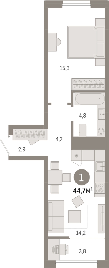 1-комнатная квартира (Студия) в ЖК Летний на 12 этаже в 1 секции. Дом сдан.