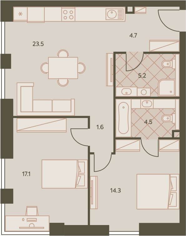 2-комнатная квартира с отделкой в ЖК Астон.Отрадный на 18 этаже в 1 секции. Сдача в 4 кв. 2024 г.