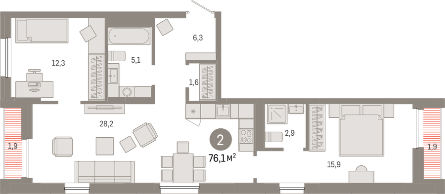 2-комнатная квартира с отделкой в ЖК А101 Лаголово на 8 этаже в 2 секции. Сдача в 1 кв. 2026 г.