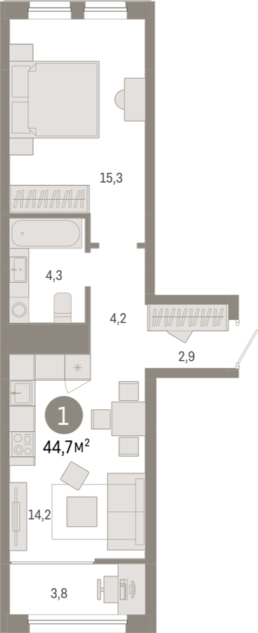 2-комнатная квартира с отделкой в ЖК UP-квартал «Воронцовский» на 3 этаже в 1 секции. Сдача в 2 кв. 2026 г.