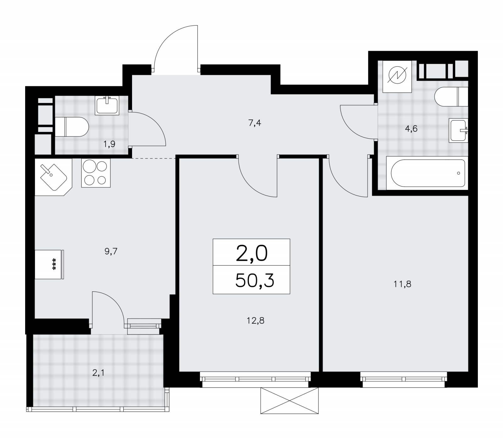 2-комнатная квартира с отделкой в ЖК А101 Лаголово на 11 этаже в 2 секции. Сдача в 1 кв. 2026 г.
